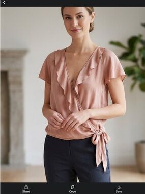 Joie Women's Dusty Rose Ruffle Wrap Top - Elegant Tie-Side Blouse XS silk
